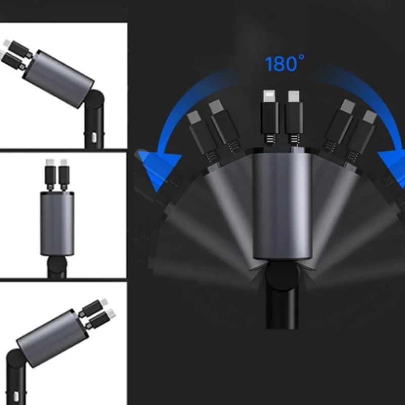 Cargador Retráctil Original 4 en 1 para Auto – ¡Carga Todo en Minutos!